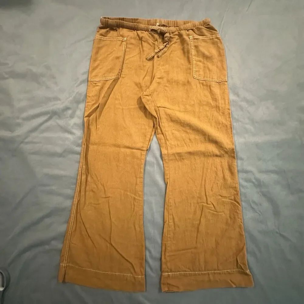 Urban Outfitters Linen Pants Womens L Wide Leg Relaxed Lounge Costal Drawstring